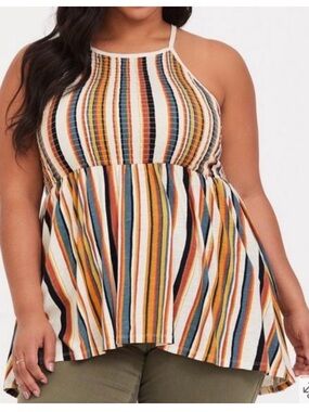 torrid Striped Halter Tank Top in Cream, Black, Mustard, Blue, Rust
